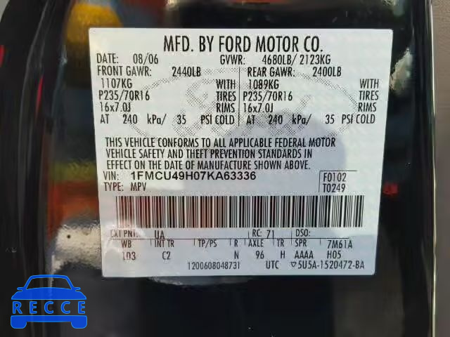 2007 FORD ESCAPE HEV 1FMCU49H07KA63336 зображення 9