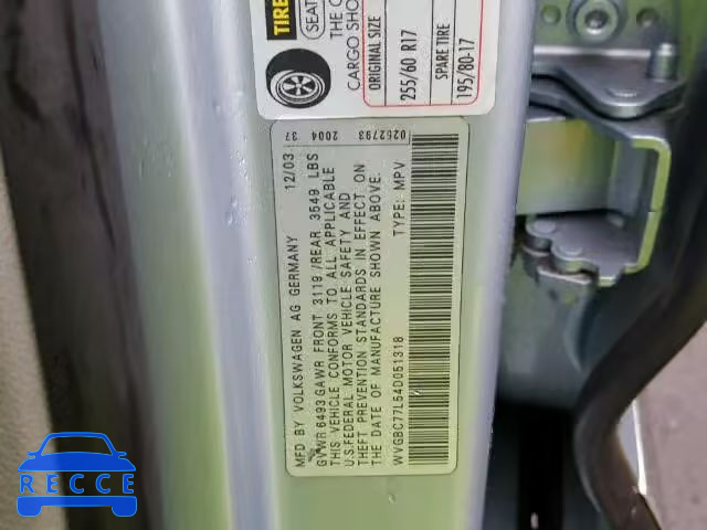2004 VOLKSWAGEN TOUAREG 3. WVGBC77L54D051318 зображення 9