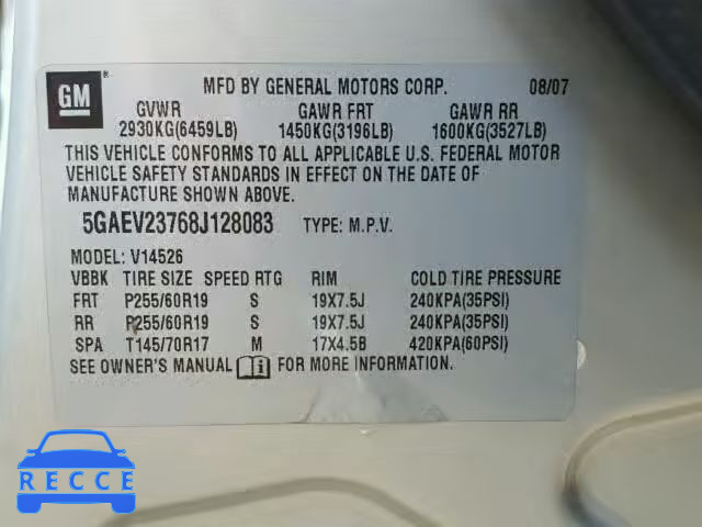 2008 BUICK ENCLAVE CX 5GAEV23768J128083 image 9