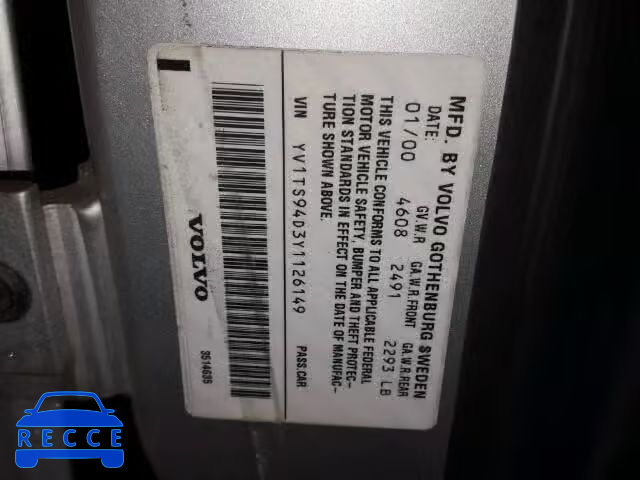 2000 VOLVO S80 YV1TS94D3Y1126149 image 9
