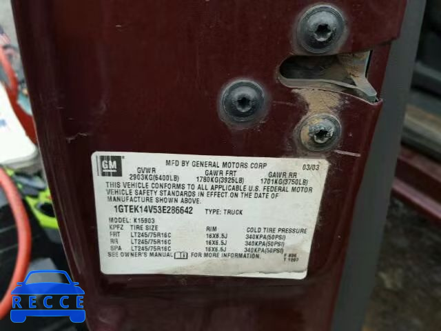 2003 GMC SIERRA K15 1GTEK14V53E286642 image 9