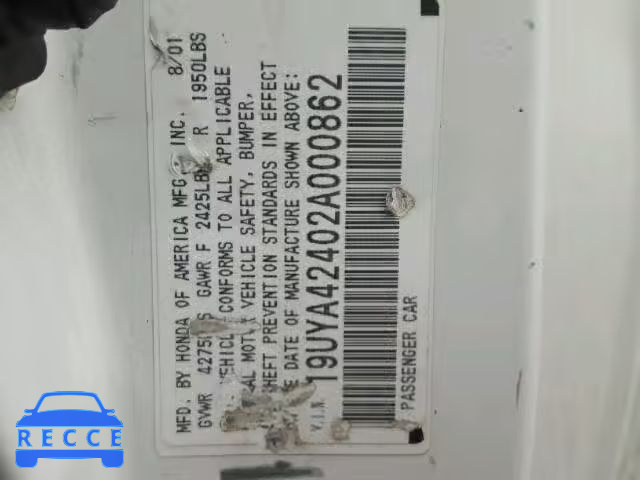 2002 ACURA 3.2 CL 19UYA42402A000862 image 9