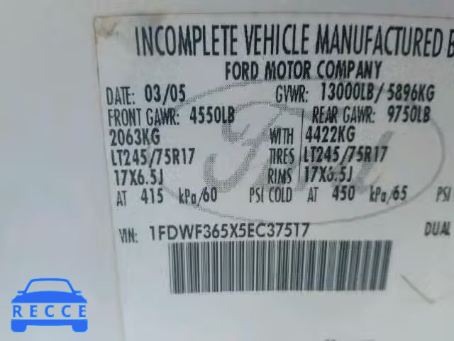 2005 FORD F350 SUPER 1FDWF365X5EC37517 image 9