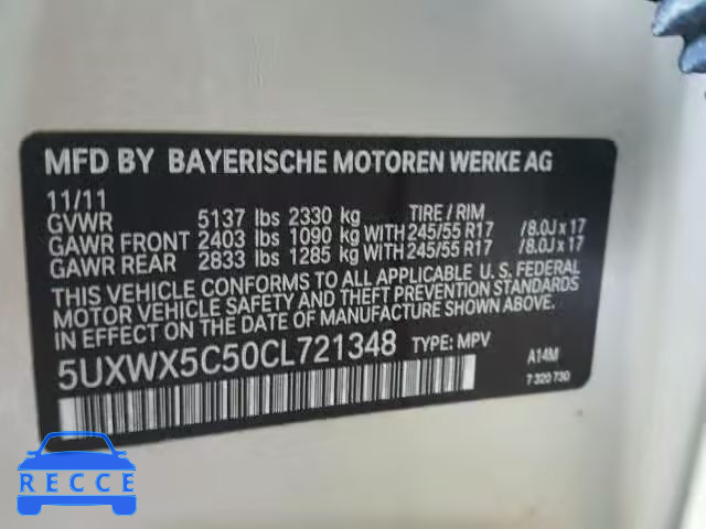 2012 BMW X3 XDRIVE2 5UXWX5C50CL721348 Bild 9