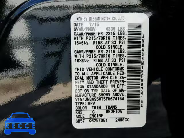 2015 NISSAN ROGUE SELE JN8AS5MT5FW674154 image 9