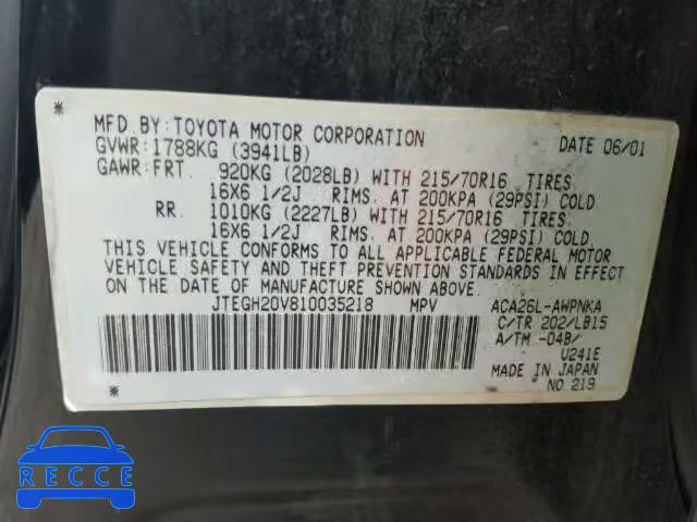 2001 TOYOTA RAV4 JTEGH20V810035218 image 9