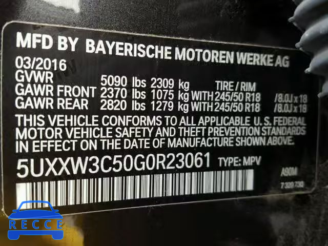 2016 BMW X4 XDRIVE 5UXXW3C50G0R23061 зображення 9