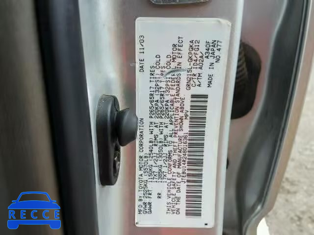 2004 TOYOTA 4RUNNER SR JTEBU14R248016361 image 9