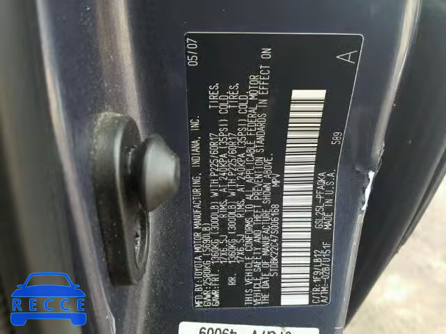2007 TOYOTA SIENNA XLE 5TDBK22C47S006168 image 9