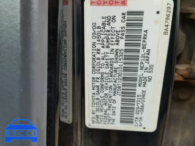 2001 TOYOTA ECHO JTDBT123010115325 зображення 9
