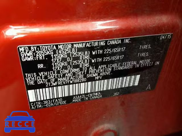2015 TOYOTA RAV4 XLE 2T3WFREV7FW188280 image 9