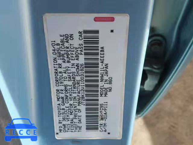 2001 TOYOTA PRIUS JT2BK12U110031826 Bild 9