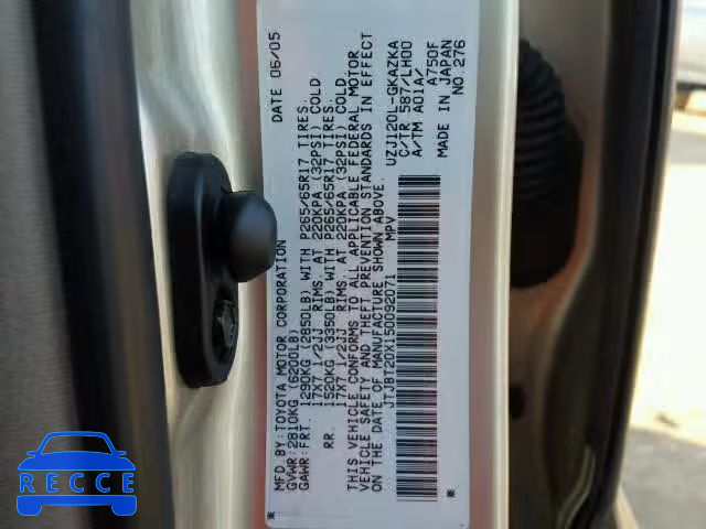 2005 LEXUS GX 470 JTJBT20X150092071 image 9