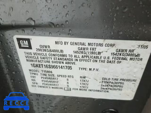 2006 GMC ENVOY XL 1GKET16S966141705 image 9