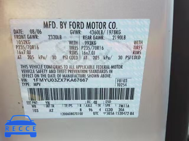 2007 FORD ESCAPE XLT 1FMYU03ZX7KA67667 image 9
