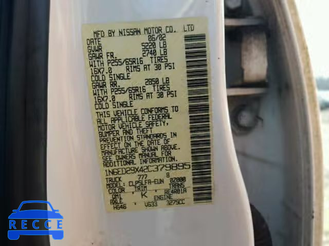 2002 NISSAN FRONTIER X 1N6ED29X42C379895 image 9