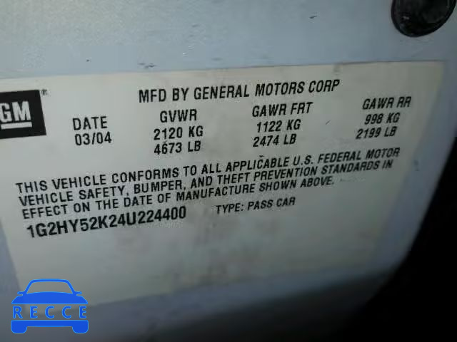 2004 PONTIAC BONNEVILLE 1G2HY52K24U224400 зображення 9