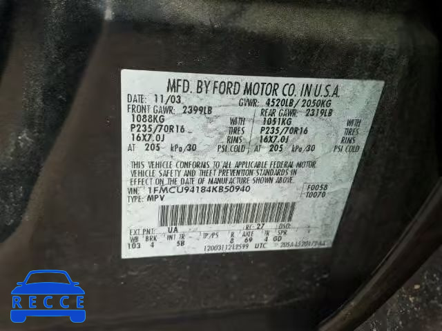 2004 FORD ESCAPE LIM 1FMCU94184KB50940 image 9