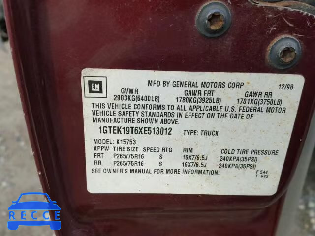 1999 GMC SIERRA K15 1GTEK19T6XE513012 image 9