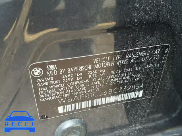 2011 BMW 528I WBAFR1C56BC739854 зображення 9