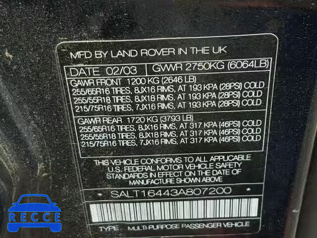 2003 LAND ROVER DISCOVERY SALTL16443A807200 image 9