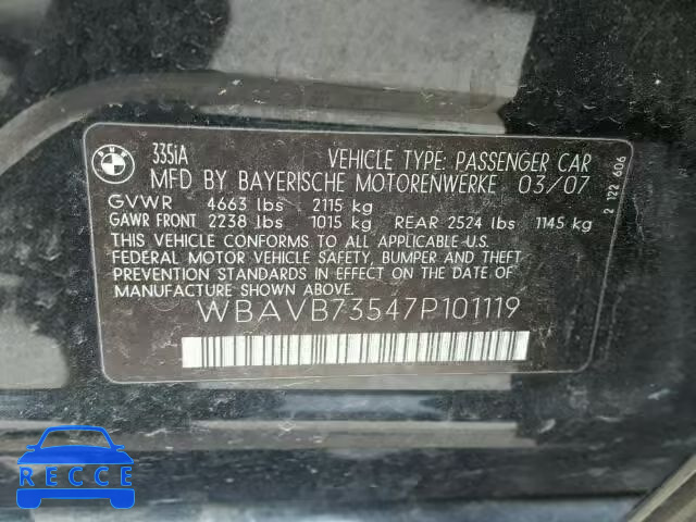2007 BMW 335I WBAVB73547P101119 зображення 9