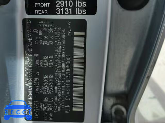 2007 HYUNDAI SANTA FE S 5NMSH13E37H080001 image 9