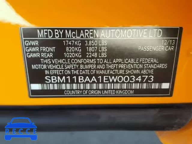 2014 MCLAREN AUTOMATICOTIVE MP4-12C SP SBM11BAA1EW003473 image 9