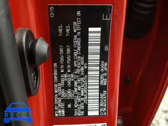 2016 TOYOTA 4RUNNER SR JTEBU5JR0G5305756 image 9