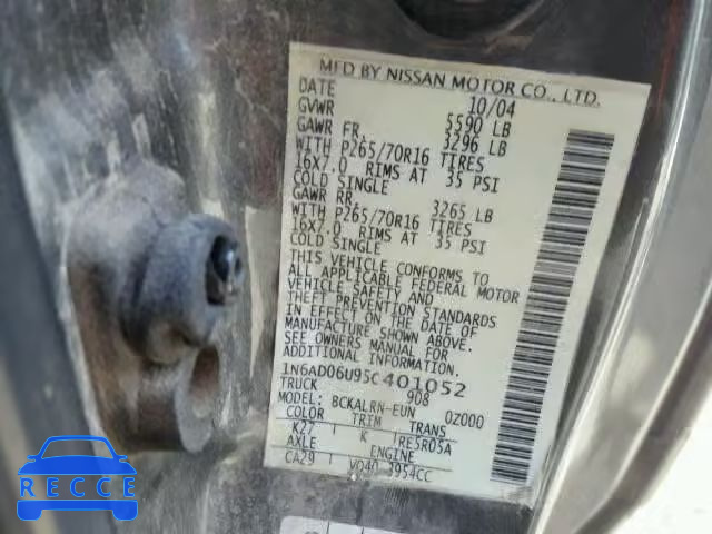 2005 NISSAN FRONTIER S 1N6AD06U95C401052 зображення 9