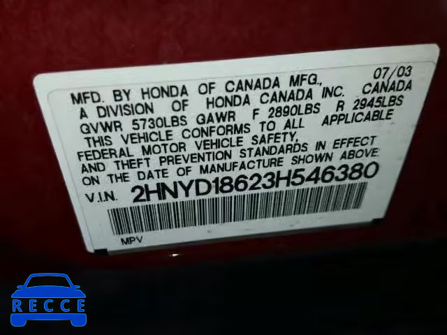 2003 ACURA MDX Touring 2HNYD18623H546380 image 9