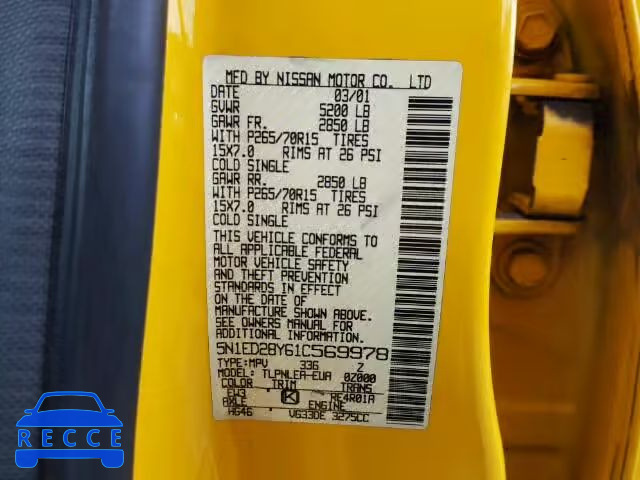 2001 NISSAN XTERRA XE/ 5N1ED28Y61C569978 image 9