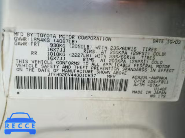 2004 TOYOTA RAV4 JTEHD20V440010837 image 9