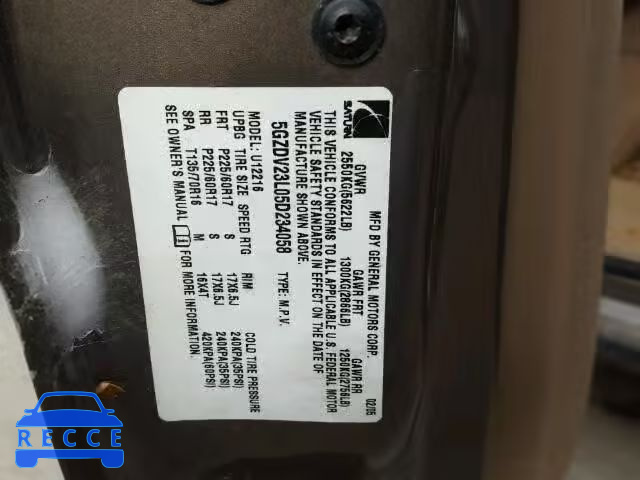 2005 SATURN RELAY 3 5GZDV23L05D234058 зображення 9