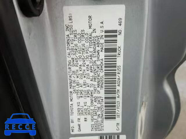 2009 TOYOTA TACOMA PRE 5TETX62N49Z597347 зображення 9