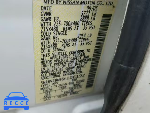 2006 NISSAN QUEST S/SE 5N1BV28U96N106192 image 9