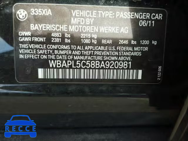 2011 BMW 335XI WBAPL5C58BA920981 image 9