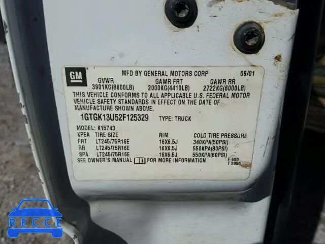 2002 GMC SIERRA K15 1GTGK13U52F125329 image 9