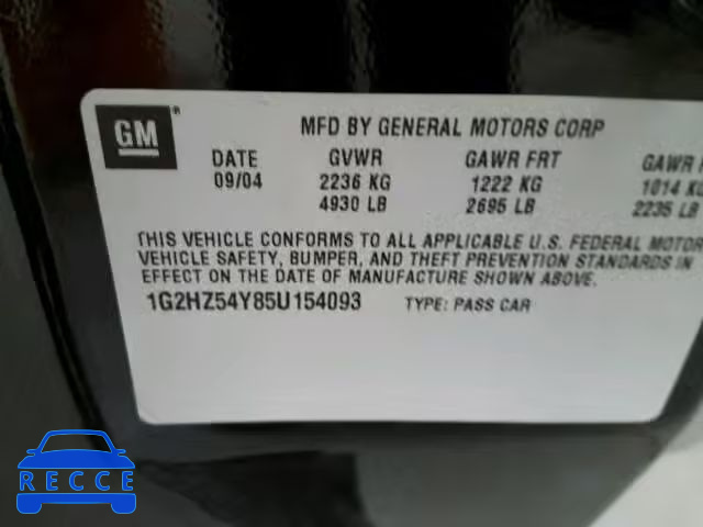 2005 PONTIAC BONNEVILLE 1G2HZ54Y85U154093 Bild 9