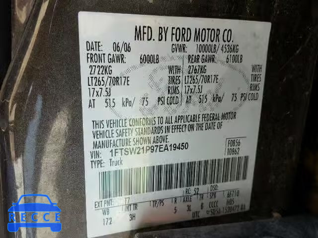 2007 FORD F250 SUPER 1FTSW21P97EA19450 image 9