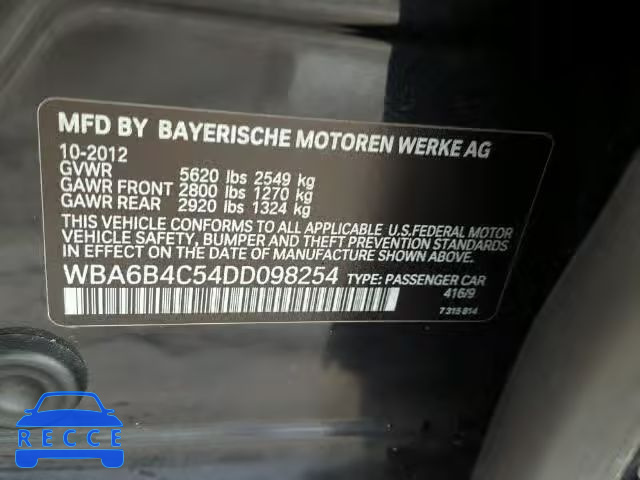 2013 BMW 650I XI WBA6B4C54DD098254 зображення 9