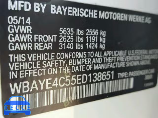 2014 BMW 740LI WBAYE4C55ED138651 зображення 9