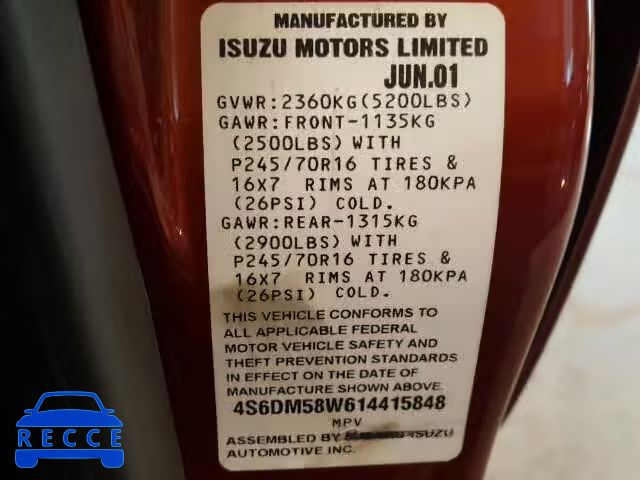 2001 HONDA PASSPORT E 4S6DM58W614415848 Bild 9