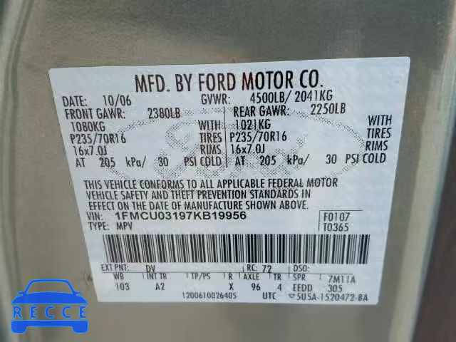 2007 FORD ESCAPE XLT 1FMCU03197KB19956 image 9