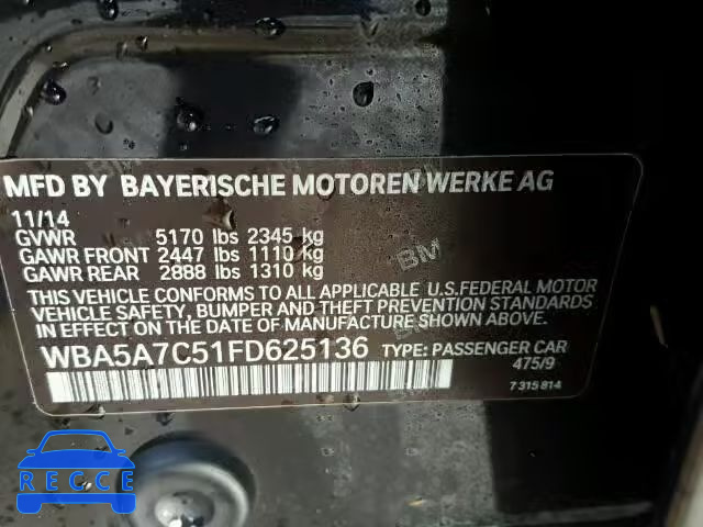 2015 BMW 528XI WBA5A7C51FD625136 зображення 9