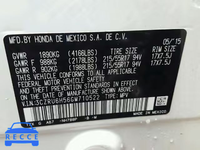 2016 HONDA HR-V EX/EX 3CZRU6H56GM710522 Bild 9