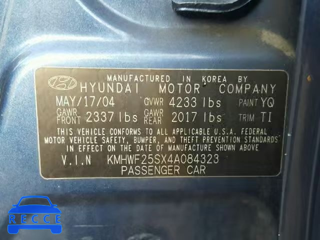 2004 HYUNDAI SONATA GL KMHWF25SX4A084323 image 9