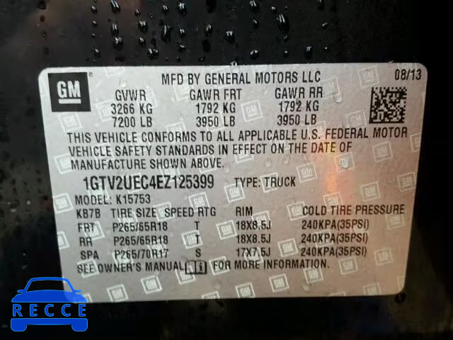 2014 GMC SIERRA K15 1GTV2UEC4EZ125399 image 9