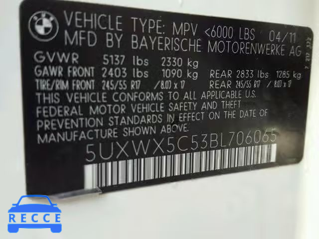 2011 BMW X3 XDRIVE2 5UXWX5C53BL706065 Bild 9