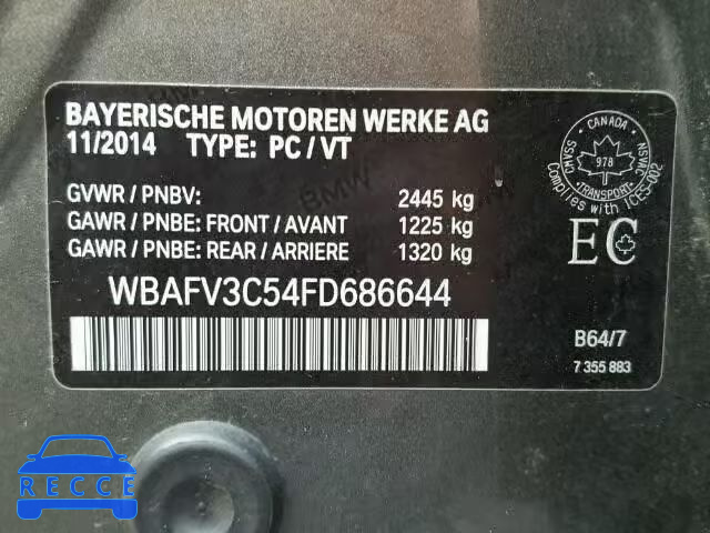 2015 BMW 535D XDRIV WBAFV3C54FD686644 зображення 9
